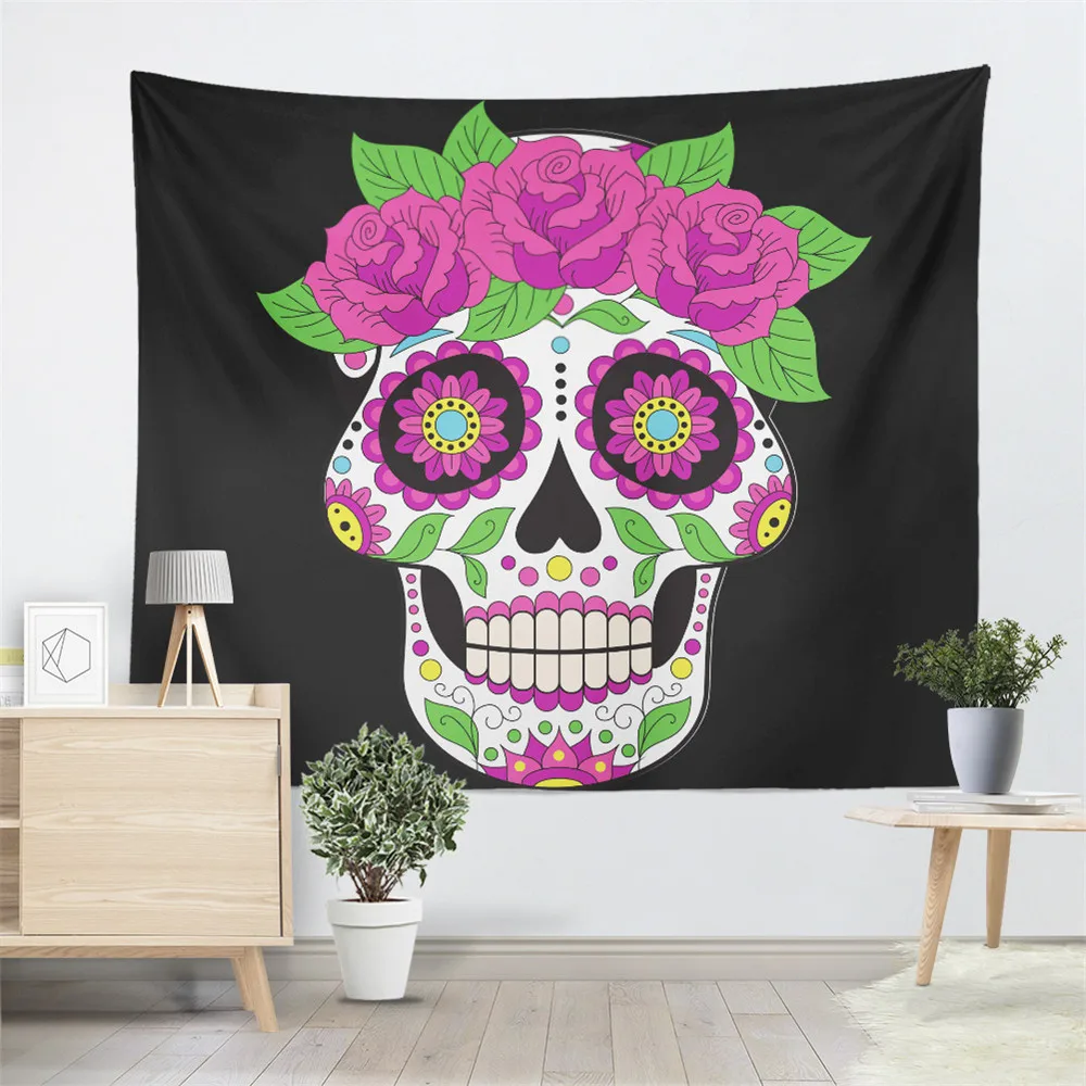Halloween Gift Sugar Skull Tapestry Rose Floral Print ...