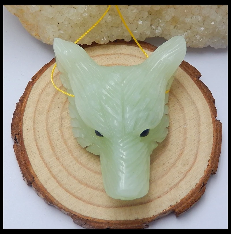 

Support the customization of Handcarved Wolf Head Natural Stone Nephrite Jade Side Drilled Necklace Pendant 49x36x15mm 23.8g