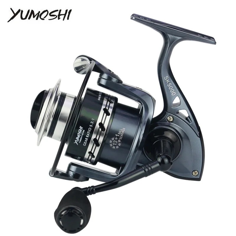 

YUMOSHI SK Fishing Reel 13+1BB 5.5:1 CNC Rocker Metal Spinning Wheel Casting Spinning Carp Casting Spinning GapLess Reel Tackle