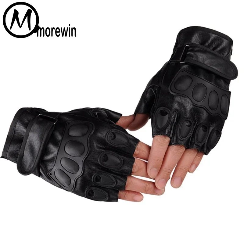 

Morewin Half Finger Mens Leather Latex Tactical Gloves Fingerless Army Military Mittens Men Work Out Guante Black Driving Gloves