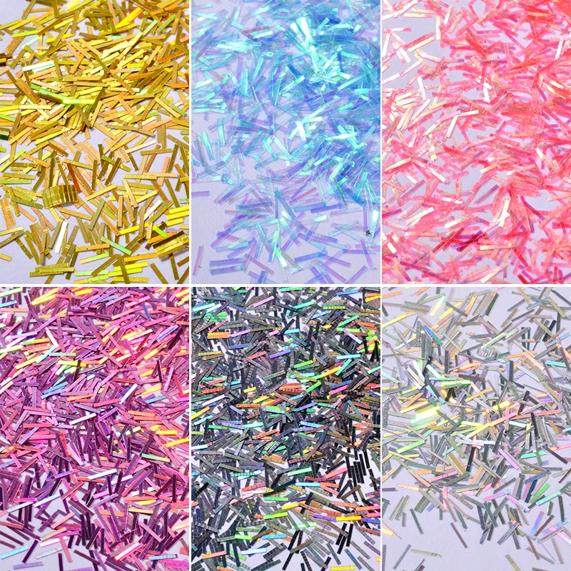 6 قطعة/المجموعة الليزر مسمار الفن بريق الترتر الملونة لامعة قطاع Paillettes مستقيم خط ملصقات مانيكير اكسسوارات الديكور