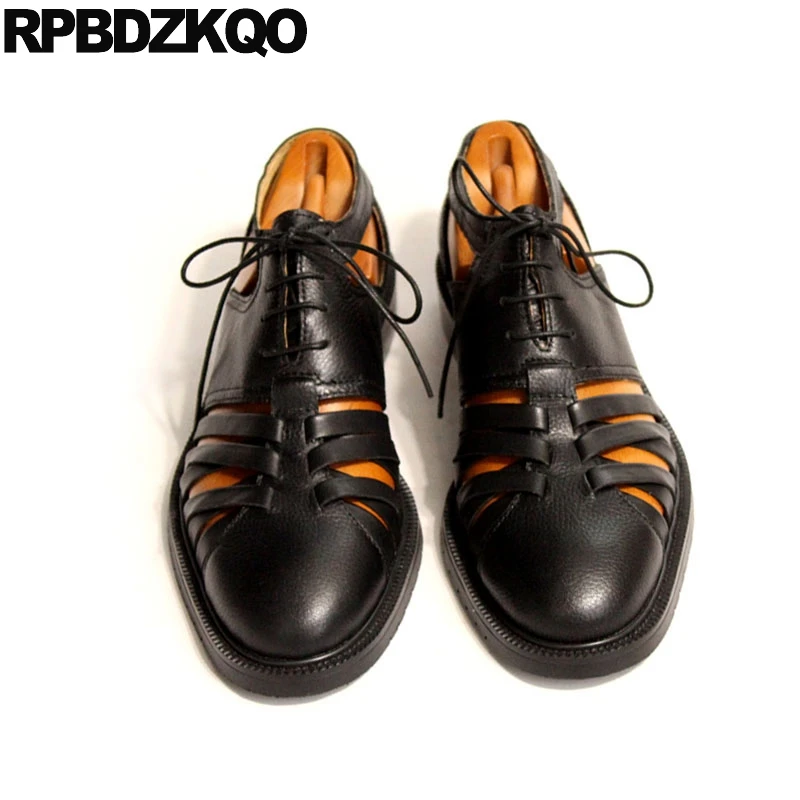 Männer Schuhe Qualität Flache Echtes Luxus Sommer Zehe Hohe Kleid 45 Große Designer Leder Römischen Schwarz Schwarzes Plus Größe Geschlossene Sandalen 2018 xwfXS0I