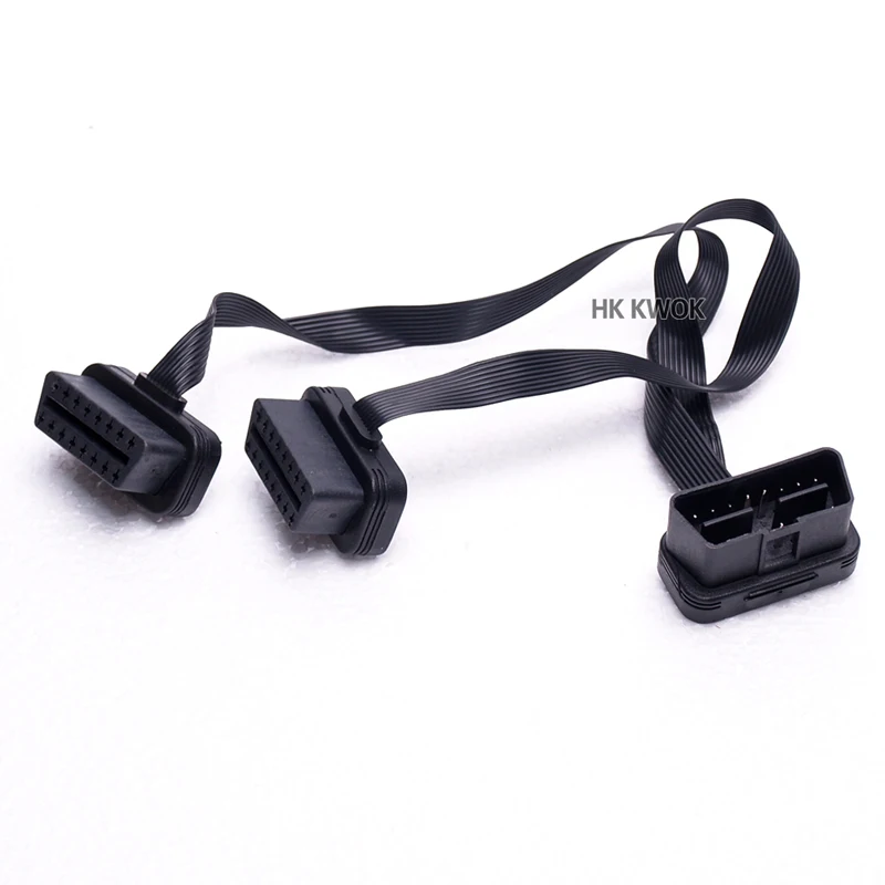 KWOKKKER плоский и тонкий As Noodle OBDII OBD 2 OBD2 16 Pin ELM327 Штекерный к двойному гнезду Y