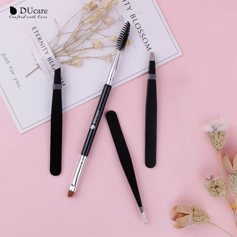 DUcare 3 PCS брови нержавеющая сталь tweezers и 1 шт. косметические инструменты, кисть комплект