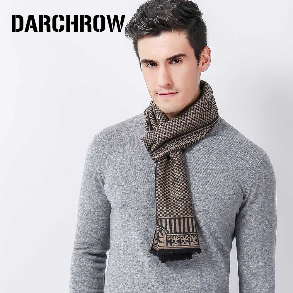 DARCHROW Winter Scarf Men Chic Wool Plaid Knitted Scarf Luxury Cashmere