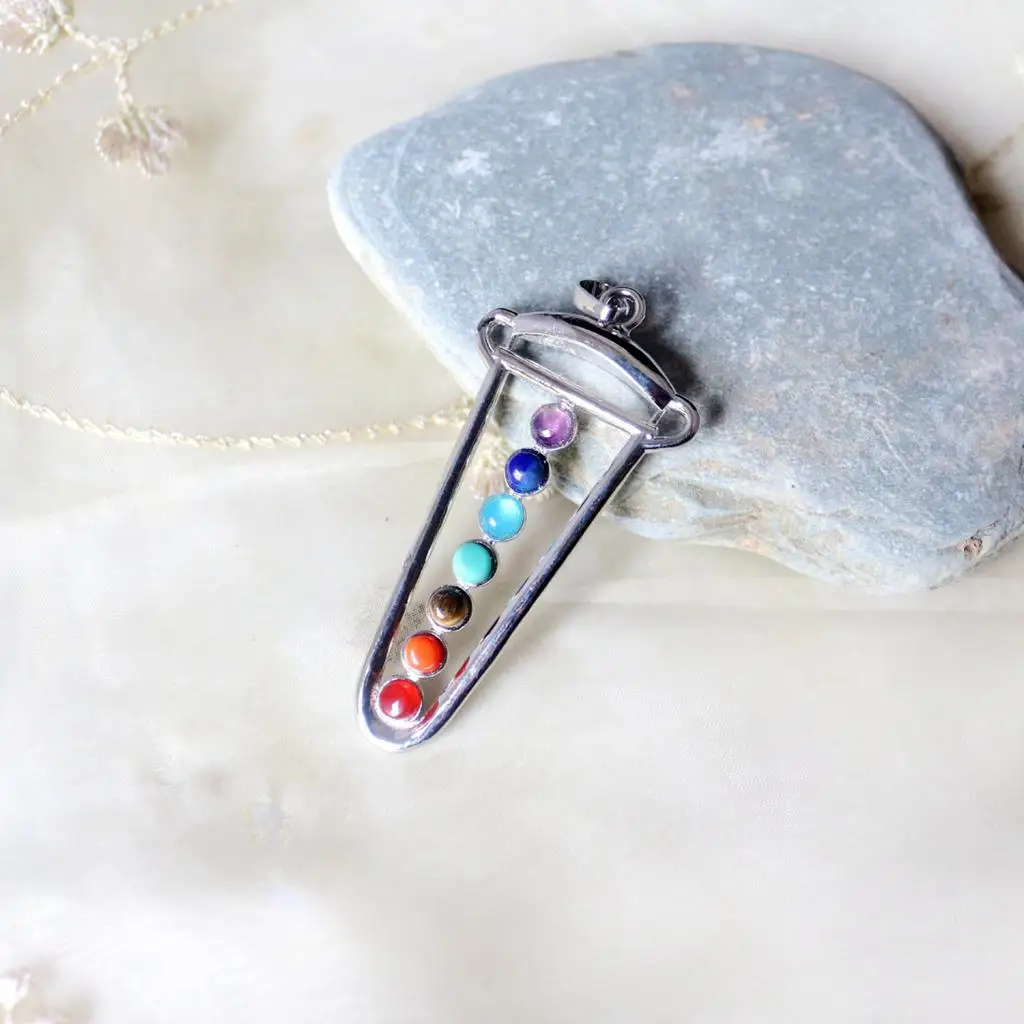Phenovo Fashion 7 Chakra Colorful Crystal Energy Pendant for lapis lazuli Redstone Pendants Necklace Fashion Jewelry