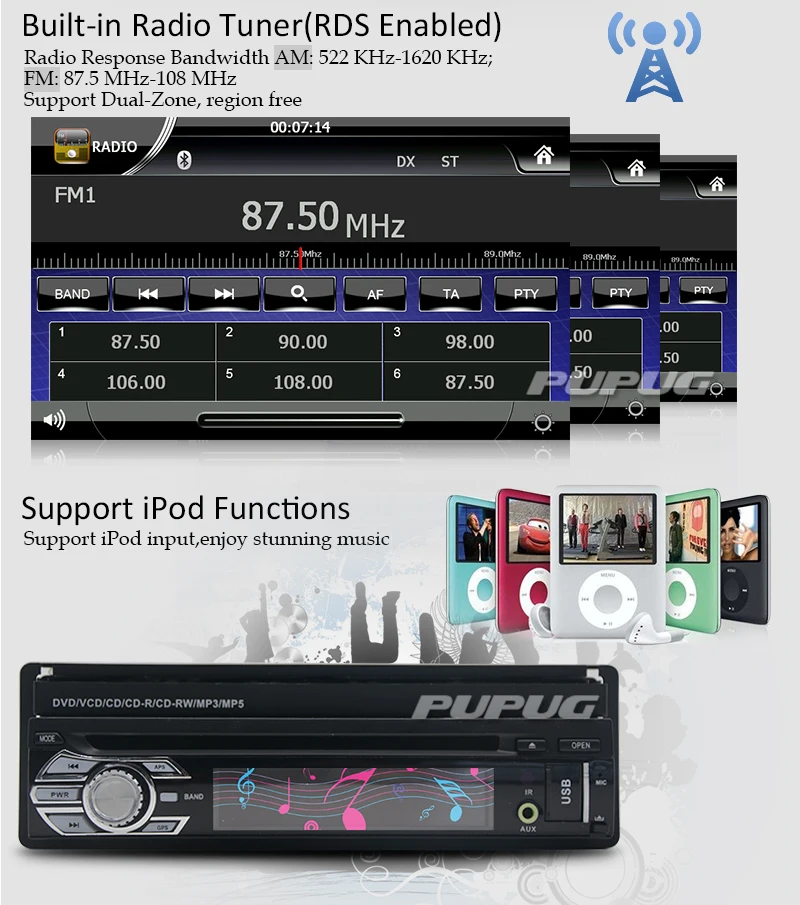 Cheap 1 Din 7" Detachable Car Audio DVD Player GPS Navigation Stereo Car GPS Navigation Central Multimedia RadioBluetooth+Free camera 3