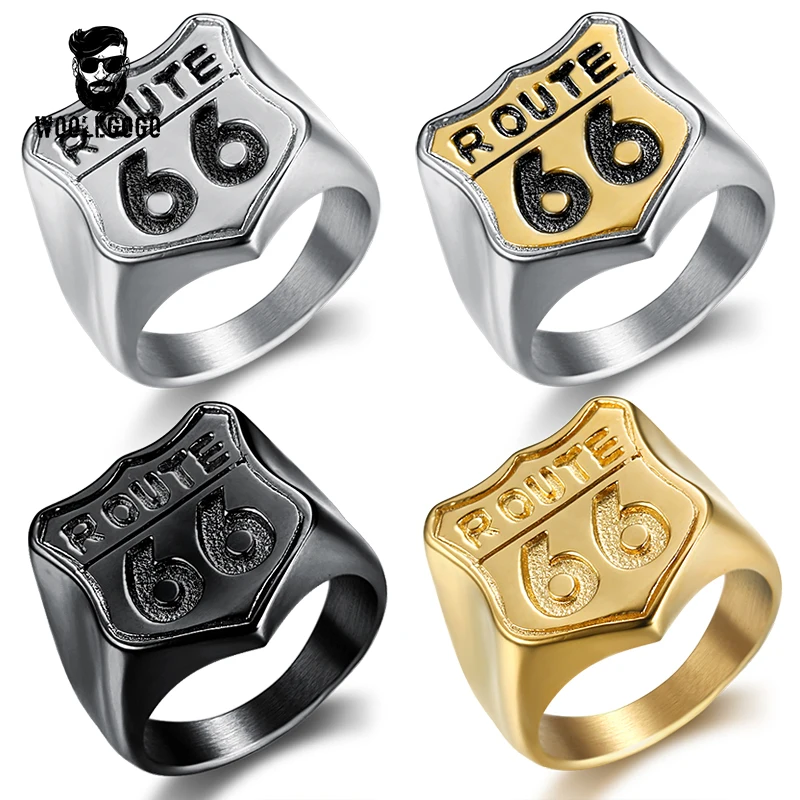 

USA Road ROUTE 66 Biker Rings Men 316L Stainless Steel Silver Gold Ring For Man Punk Rock Motor Club Rings Mens Jewelry Bagues
