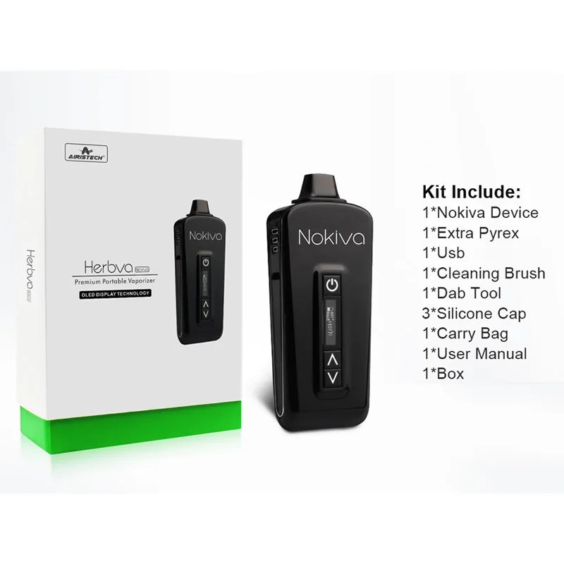 

Original Airistech Nokiva Ecig Kit 2200mAh OLED Touch Screen Sub Ohm TC Vape Herbal Pen Dry Herb Vaporizer Electronic Cigarette