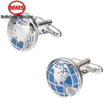 

MeMolissa New Arrival Vintage Cuff Links Blue World Map Globe Design Quality Brass Material