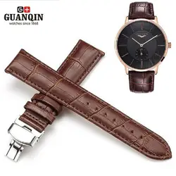 GUANQIN 20 мм Ремешки для наручных часов Пояса из натуральной кожи чёрный; коричневый Цвет застежка часы браслет для бабочки Часы