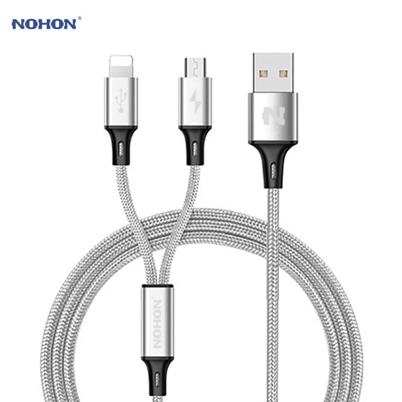 NOHON 2 в 1 USB кабель Micro 8Pin USB быстрая зарядка кабели для iPhone 8X7 6 6S Plus iPad iPod samsung Nokia нейлоновый провод