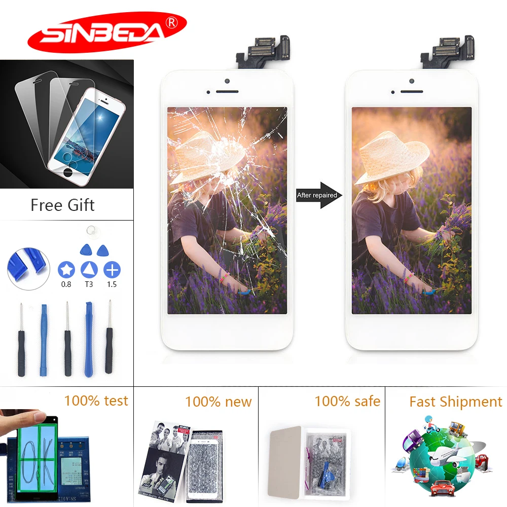 

Sinbeda AAA+ LCD For iPhone 6 6S LCD Display Touch Screen Digitizer+Home Button+Front Camera for iPhone 5 6 Plus 6S Plus LCD