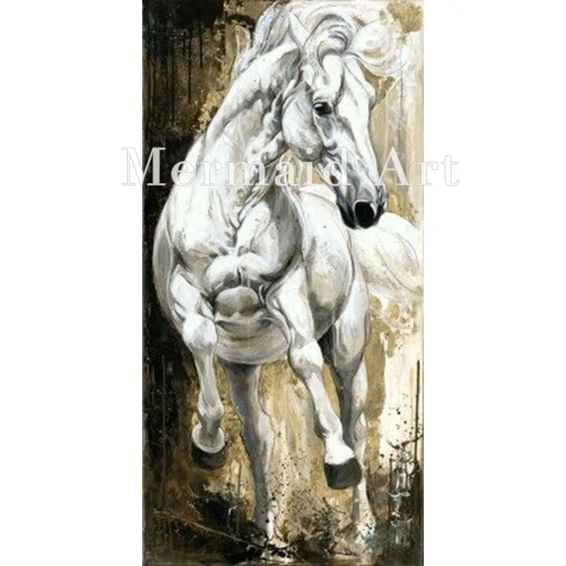 

HandPaint high quality art Oil Paintings Animal abstract white horse running Oil Painting On Canvas For room Artwork Home Decor