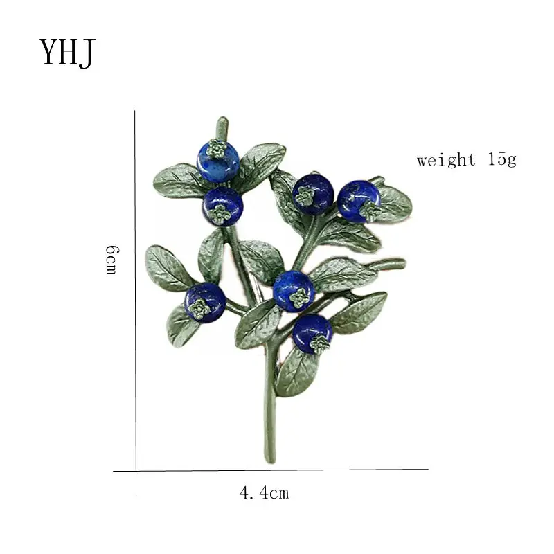 Yhj лак зеленый лист черника цветок синтетический лазурит серебряные серьги иглы леди брошь