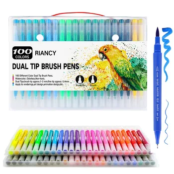 

100PCS Colorful Pens Dual Tip Brush Marker Pen Watercolor Fine Liner Art Markers For Coloring Drawing Painting Calligraphy