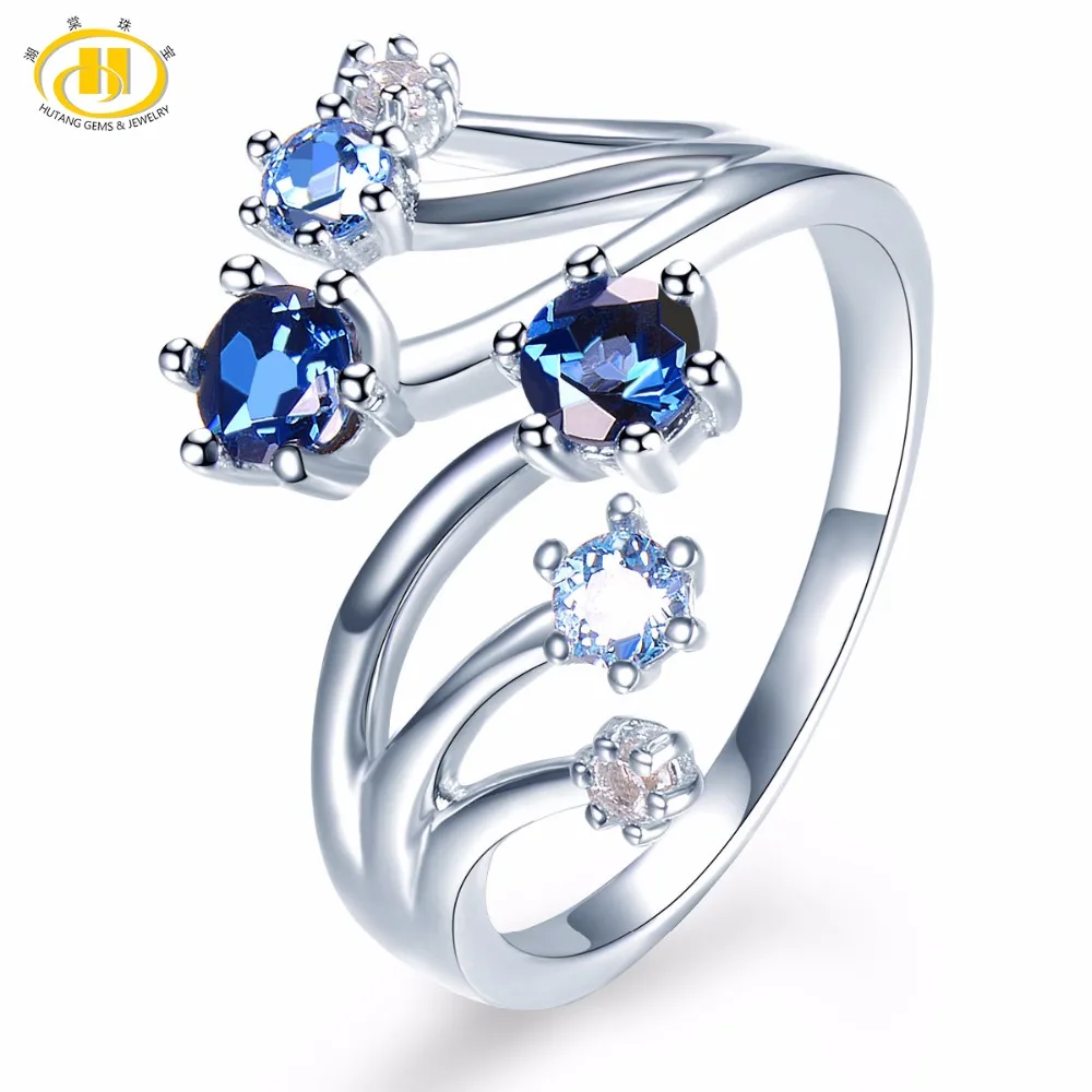 Женское кольцо с натуральным голубым лондонским топазом|fine jewelry|london blue topaz