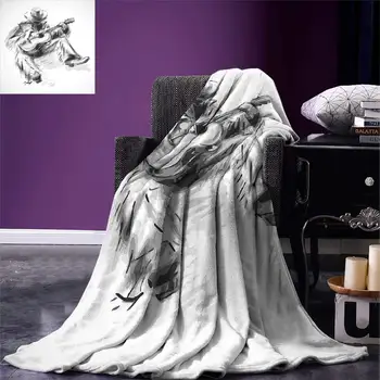 

Music Throw Blanket Illustration of a Cowboy Sitting on the Floor and Playing the Guitar Print Warm Blankets for Beds