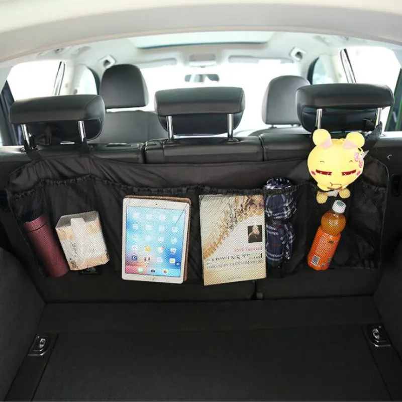 

Car Trunk Organizer Back Seat Bag SUV Net Mesh Storage Stowing Tidying Floding Pockets Trash Automobile Bags In Cars Accessories