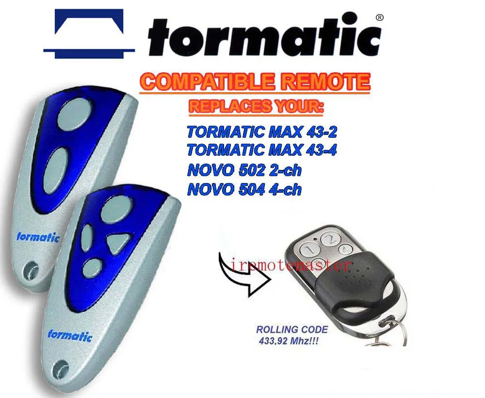 

TORMATIC MAX 43-2,MAX 43-4,NOVO 502 2-CH,NOVO 504 4-CH replacement remote 433,92mhz rolling code