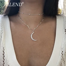 VKME поп классический золотой цвет двойной слой кристаллов луна кулон ожерелье дамы лучший подарок