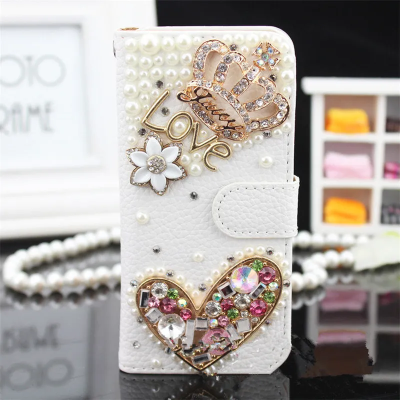 

For Huawei Honor 8 9 Lite 7X 8X 10 7C 7A Pro 8A 8C Y9 Crystal Rhinestone Bling Crown Flower PU leather Wallet Case holster Bag