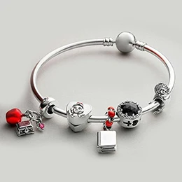 

Kristie 100% 925 Sterling Silver 797167ENMX BIRD CHARM SNOW WHITE'S APPLE AND HEART HANGING CHARM BOOK HANGING Bracelet A Set