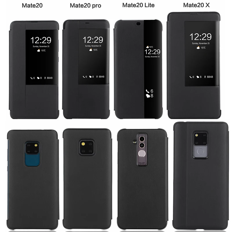 

Original PU Leather+Hard PC Window View Smart Flip Case for Huawei P10 P20 Pro Mate 20 Lite Sleep Wake UP Function Phone Cover