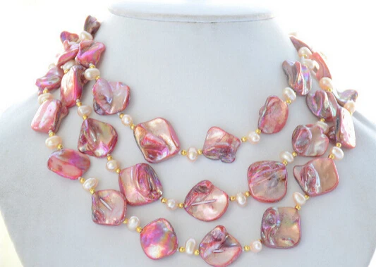 

RHJ0052 20mm pink square south sea shell rice freshwater pearl necklace 50inch N Discount NEW