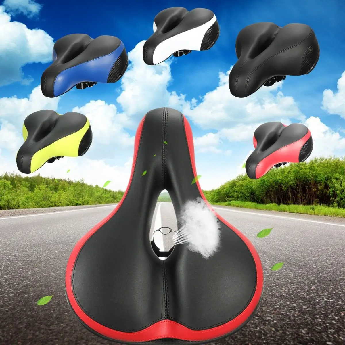 

Wide Thicken Bicycle Saddle Seat Soft With Reflective Stickers MTB Road Bike Cycling Hollow Cushion Saddle