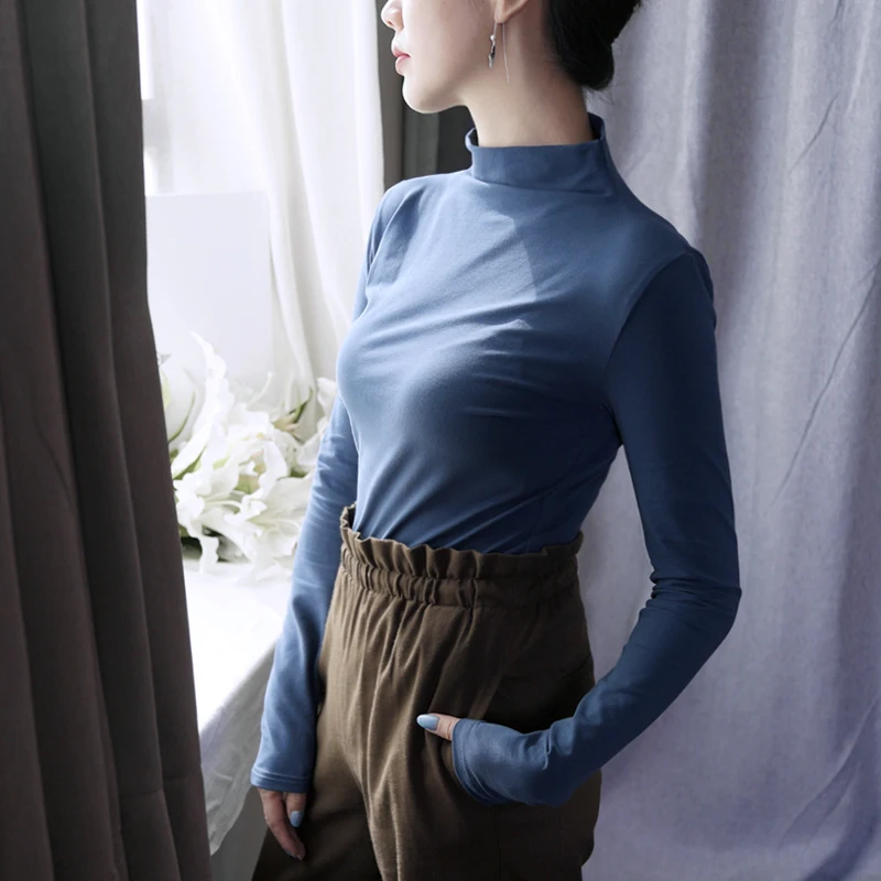 95% Cotton Women T Shirts Autumn Winter Warm Long Sleeve Pullover Tee Shirt Femme Turtleneck Plus Size 3XL Woman Tshirt Top | Женская