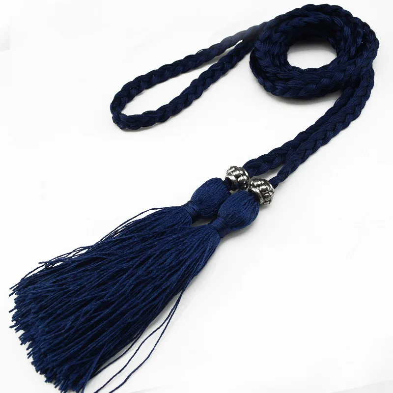 Dark Blue 1 шт., Женский Украшенный Пояс на цепочке, Дамский элегантный пояс с кисточками, Женский тканый пояс с кисточками,, женский модный пояс - Цвет: Dark Blue