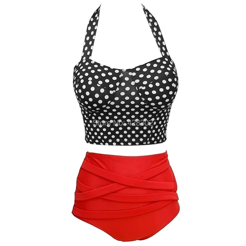 New 2014 Dots Red Halter Plus Size Swimwear Push Up Swimsuit Vintage ...