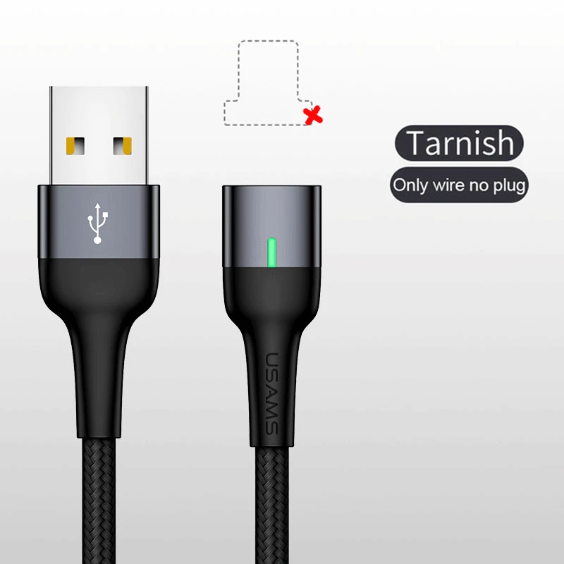 Магнитный кабель USAMS, Micro Usb type C, адаптер для быстрой зарядки телефона, Microusb type-C, магнитное зарядное устройство Usb C для iphone, samsung, Xiaomi - Цвет: Tarnish Wire NO Plug