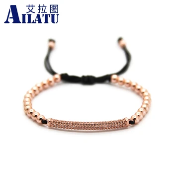 

Ailatu Men & Women Watch Protector Jewelry 4mm Bronze Beads Weave Thin Brass Cubic Zirconia Braided Macrame Bracelets