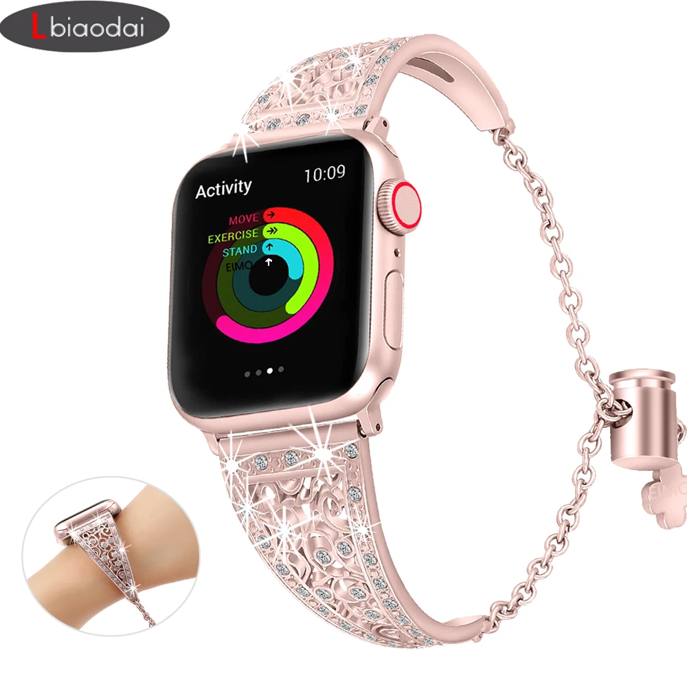 

Diamond Strap For apple watch band Stainless Steel Bracelet iwatch band 38mm 42mm 44mm 40mm replacement wrist watchband series 4