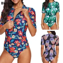 Bkning цветочный принт женский большой Цельный купальник размера плюс Монокини на молнии винтажный Badpak красный цветок закрытый купальный костюм 3XL