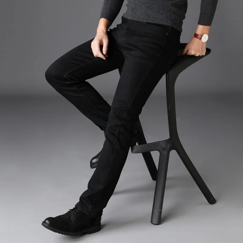 Черные мужские джинсы, зима-осень, эластичные джинсы, мужские эластичные повседневные узкие джинсы, Мужские качественные джинсы Homme