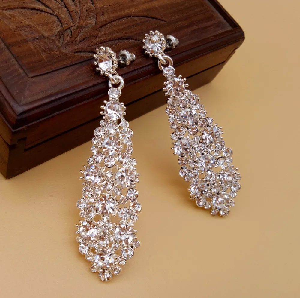 Трендовые длинные серебряные висячие серьги женские свадебные серьги с кристаллами для невест свадебные ювелирные украшения вечерние аксессуары