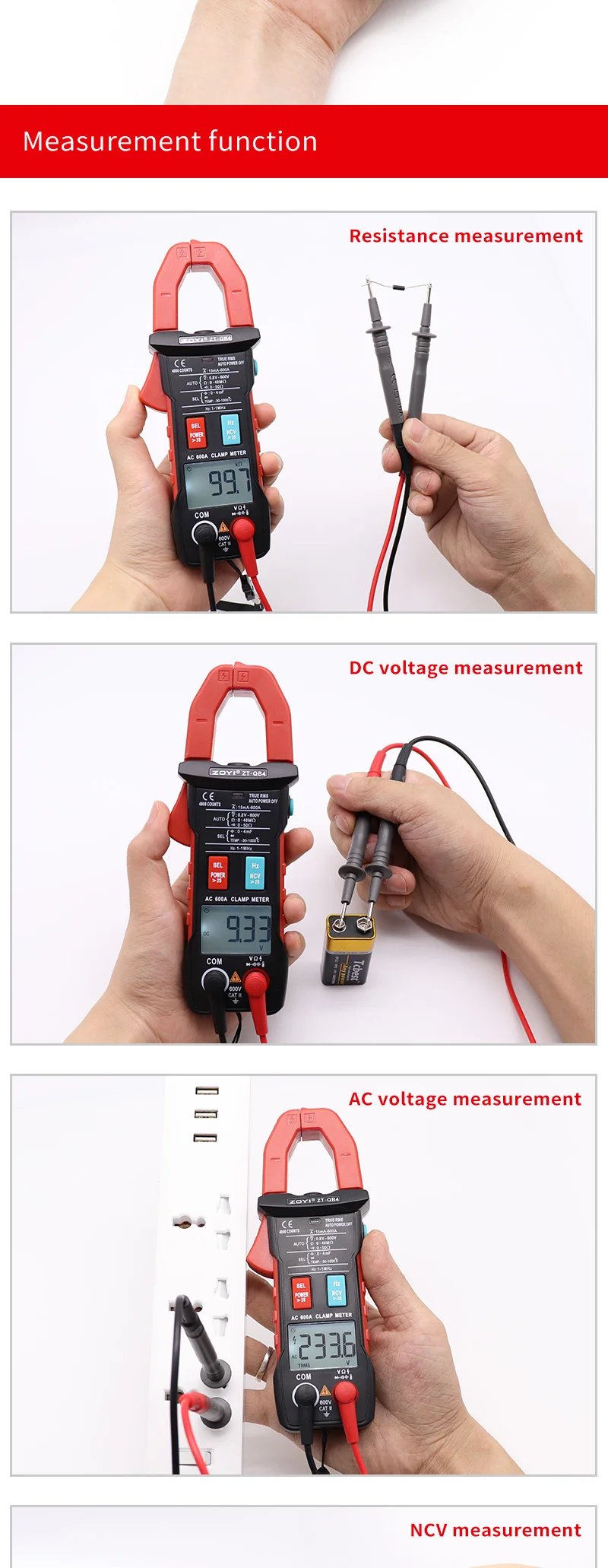 ZOYI ZT-QB1/QB3/QB4 True RMS мини Цифровые токовые клещи AC/DC напряжение Авто Диапазон NCV емкость Бесконтактный мультиметр