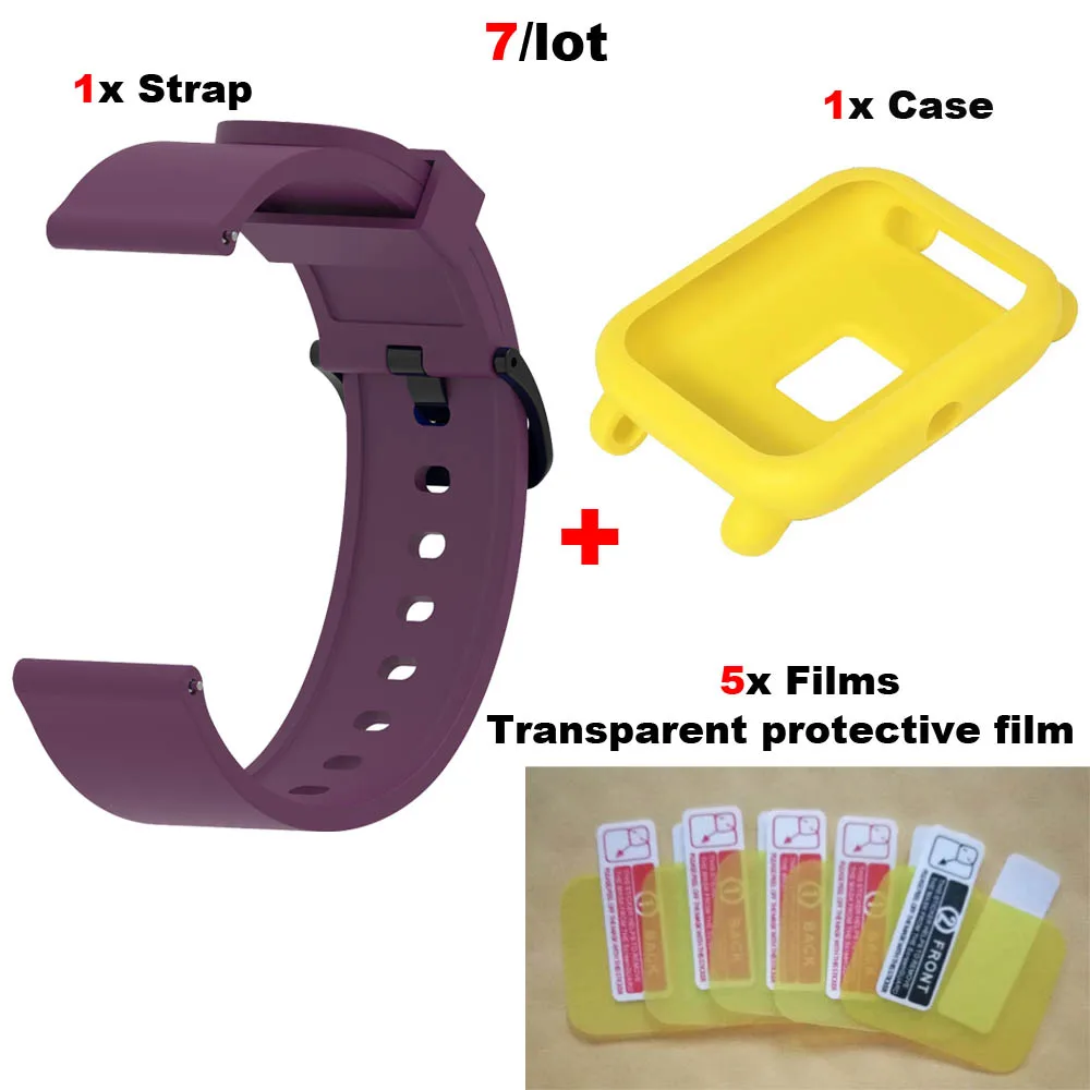 Purple-yellow case Чехол-браслет Amazfit Bip для Xiaomi Huami Amazfit Bip Lite, силиконовый ремешок на запястье, умный чехол для часов s - Цвет: Purple-yellow case