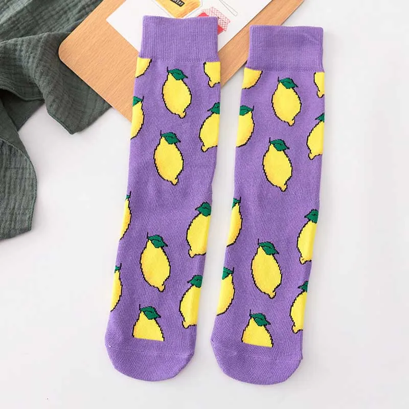 Забавные носки милые Мультяшные Фрукты Банан и лимон ананас авокадо еда счастливый японский Harajuku скейтборд носки - Цвет: 1