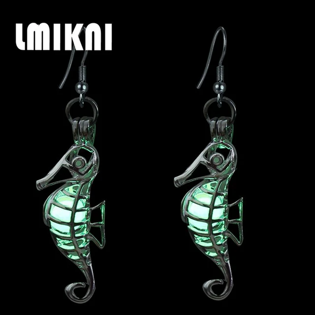 Trendy Sea Animal Luminous Jewelry Silver Color Glow In The Dark Trendy Sea Animal Luminous Jewelry Silver Color Glow In The Dark Seahorse Earrings For Women Party