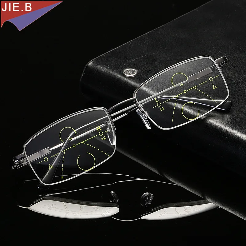 

2018 High Quality Progressive Reading Glasses Men Women Bifocal Lens Reader Multi-focal Addition Eyeglasses Half Frame Presbyopi