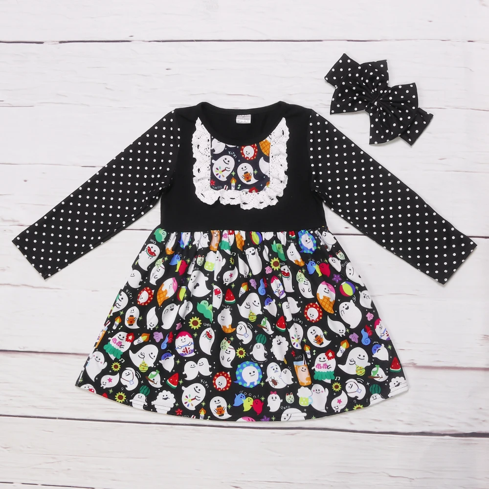 

Halloween Wholesale Baby Dress Print Dresses Children Dress Girl Boutique Clothing Match Headband LYQ905-821-HY