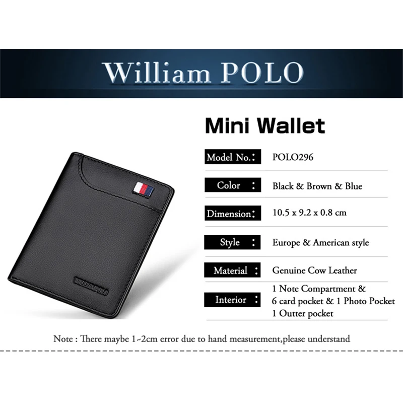 Тонкие кошельки WILLIAMPOLO из натуральной кожи для мужчин тонкий кредитница мужской