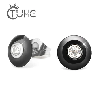 

2019 New Arrival Ceramic Earrings For Women With India Stone Crystal Black White 2 Color Stud Ceramic Earrings Fashion Jewelry