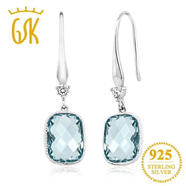 Gemstoneking Cushion Checkerboard Simulated Blue Aquamarine Earrings Gemstoneking Cushion Checkerboard Simulated Blue Aquamarine Earrings For Women Solid 925 Strerling Silver Drop