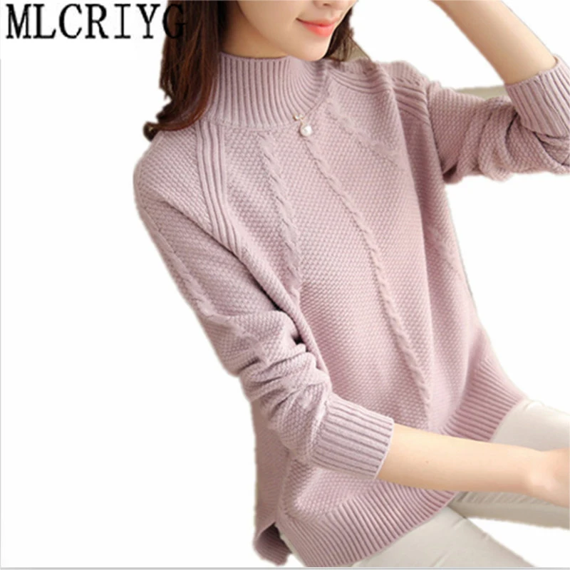 

2019 New Style Fashion Spring Autumn Winter Sweater Women Slim Turtleneck Pullovers Elegant Women's Solid knitted Sweaters LX41