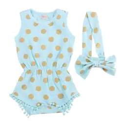 HI & JUBER/Одежда для маленьких девочек, комбинезон в Золотой горошек, цельный комбинезон, комплект одежды и повязка на голову